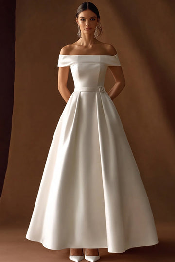 A Line Off The Shoulder Ivory Wedding Dress
